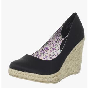 Rampage Matilda Black Espadrille Wedge Heels 7M summer wedge Jute Platform beach